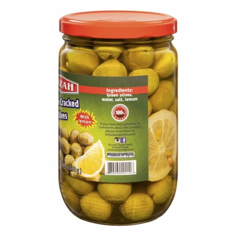 Tazah Green Cracked Olives 3 LBS