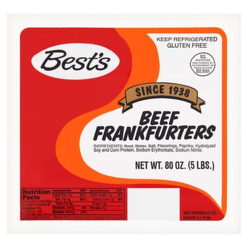 BEST BEEF FRANKFURTE 80 OZ