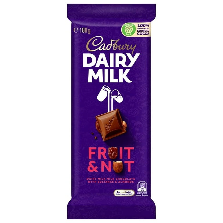 Cadbury D/Milk Choc Fruit & Nut 180 GM