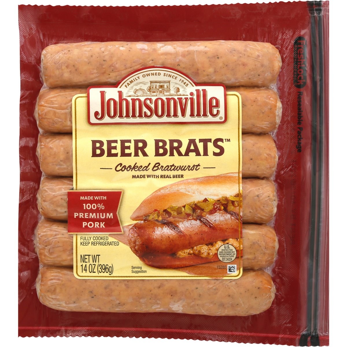 JOHNSONVILLE COOKED BEER BRATS           14 OZ