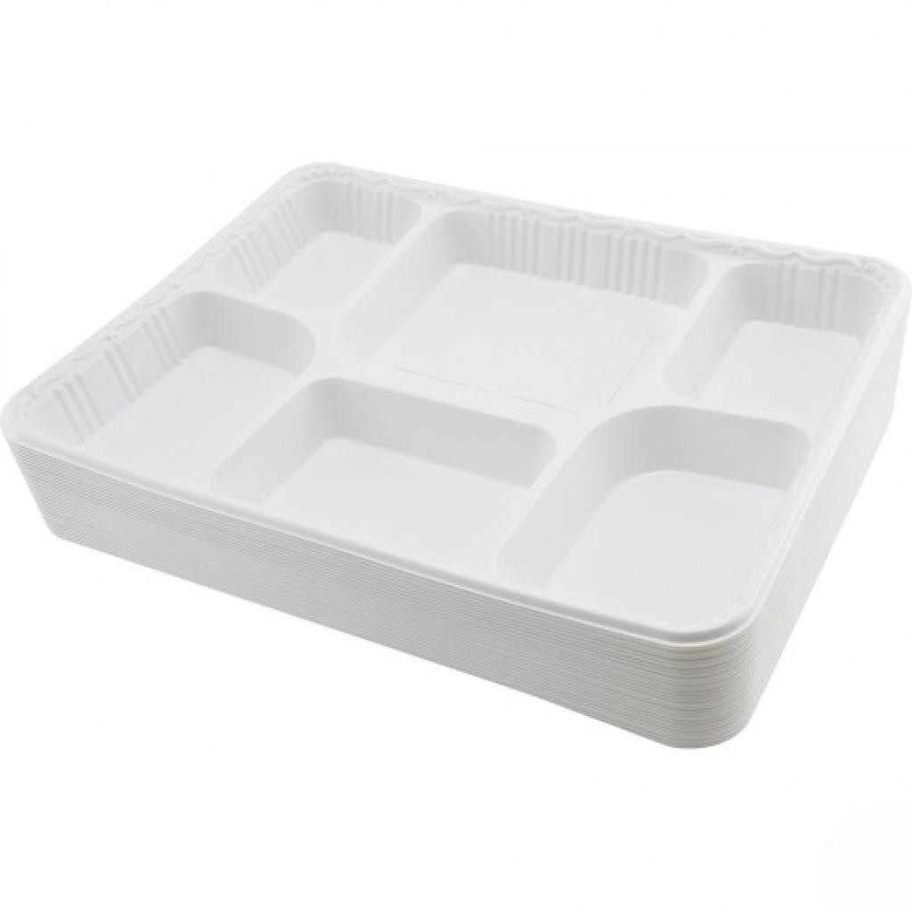 Patra Dine Compostable & Disposable Tableware 6 Compartment Trays 25 Meal Trays 25 PCS