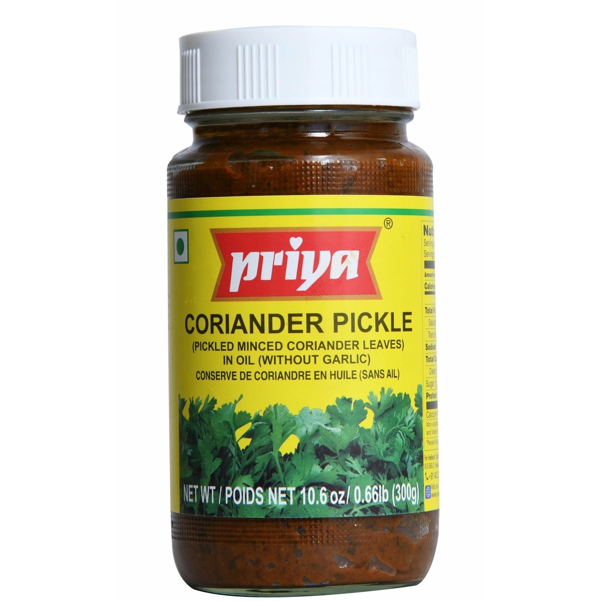 PRIYA CORIANDER PICKLE WITHOUT GARLIC 300 GM