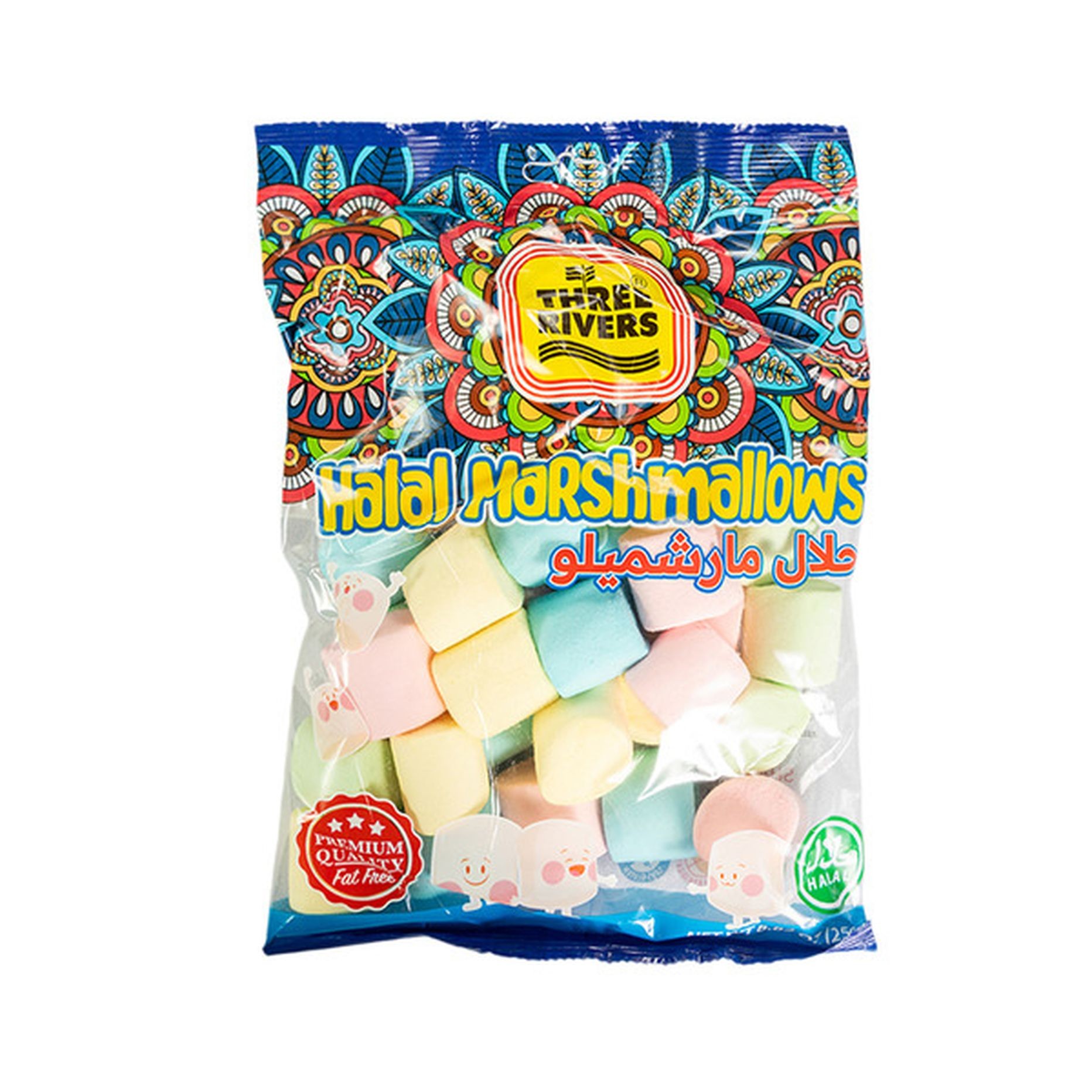 THREE RIVERS WHITE/COLOUR  HALAL MARSHMALLOWS 250 GM