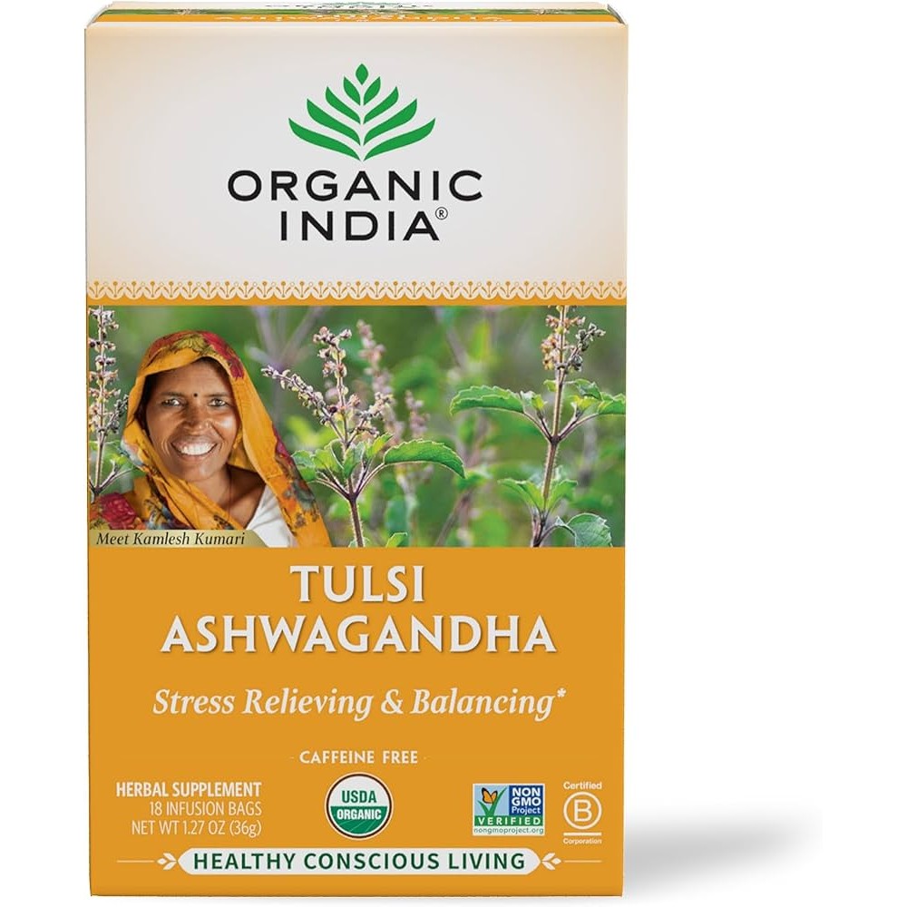 Organic India Tulsi Ashwagandha Herbal Tea  Holy Basil 6 PACK