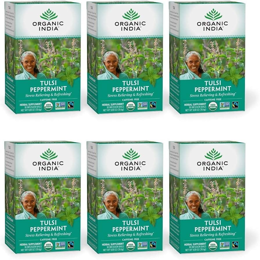 Organic India Tulsi Peppermint Herbal Tea  6 PACK