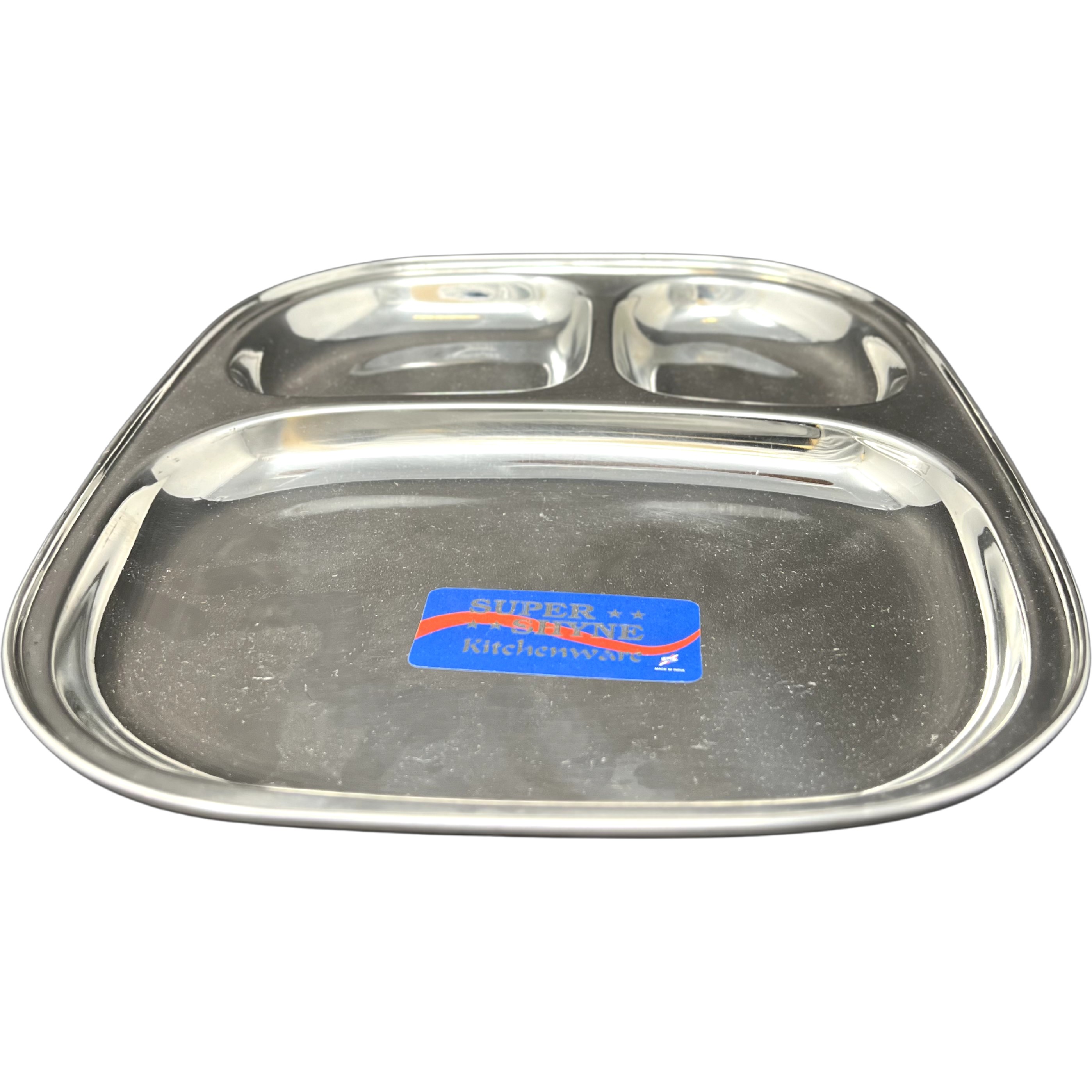 Super Shyne Stainless Steel 3 Section Rectangular Lunch Tray 11.6 OZ