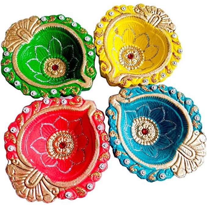 4 Pack Multicolored Diya Without Wax 0.6 LBS