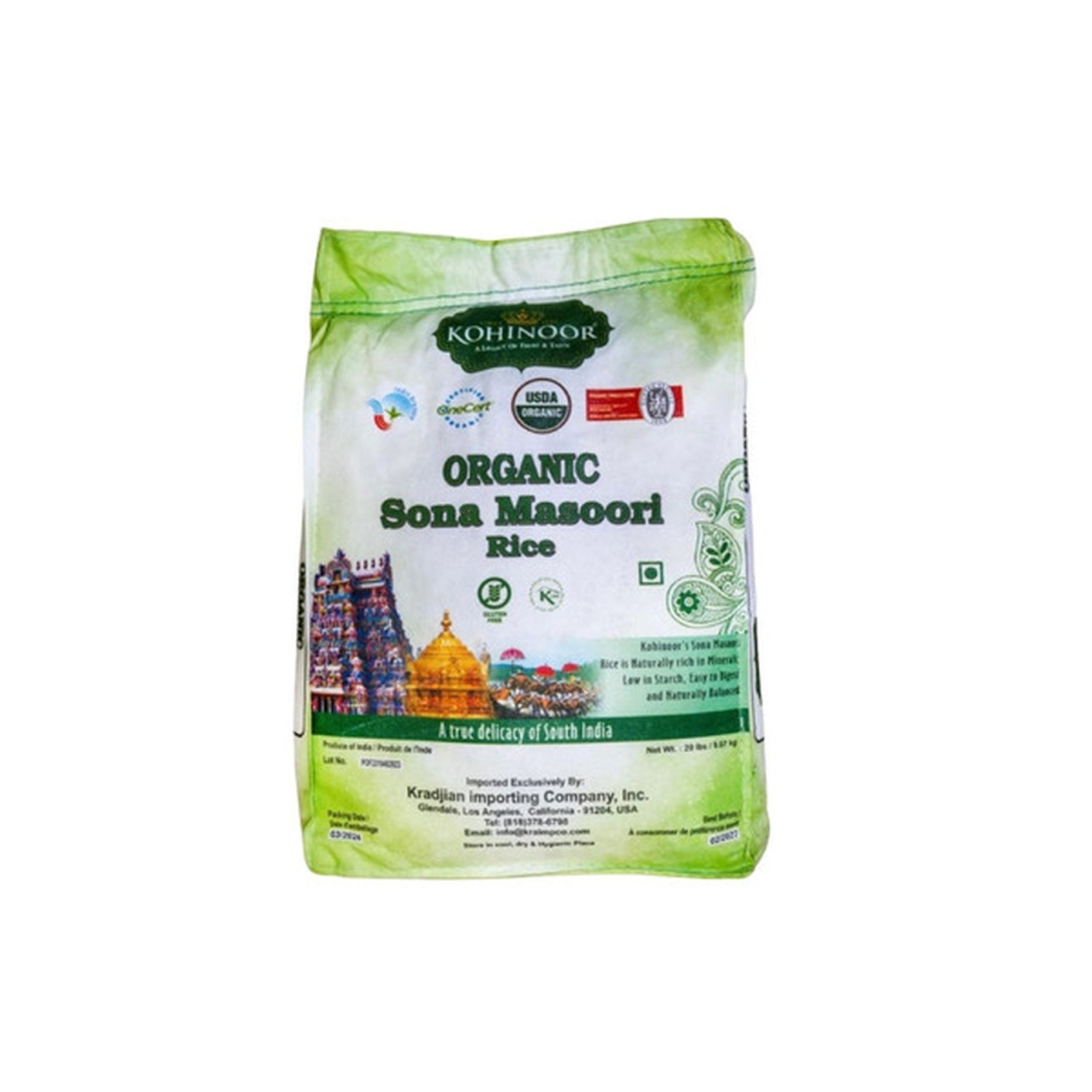 KOH SONAMASOORI RICE ORG 20 LBS