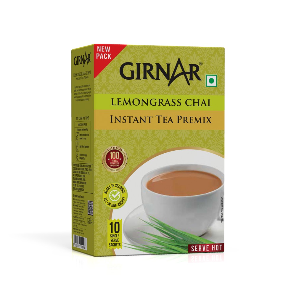 Girnar Instant Chai (Tea) Premix With Lemongrass Unsweetened 10 BAG