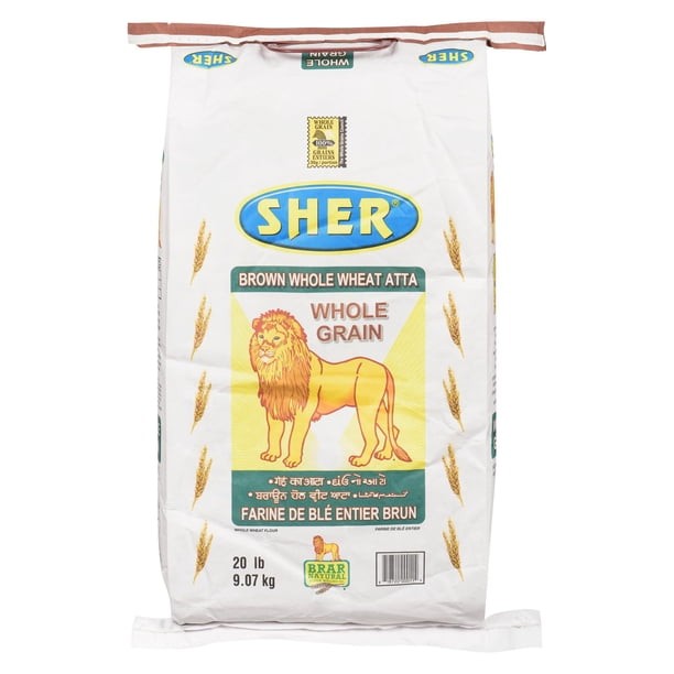 SHER BROWN WHOLE WHEAT ATTA 20 LBS