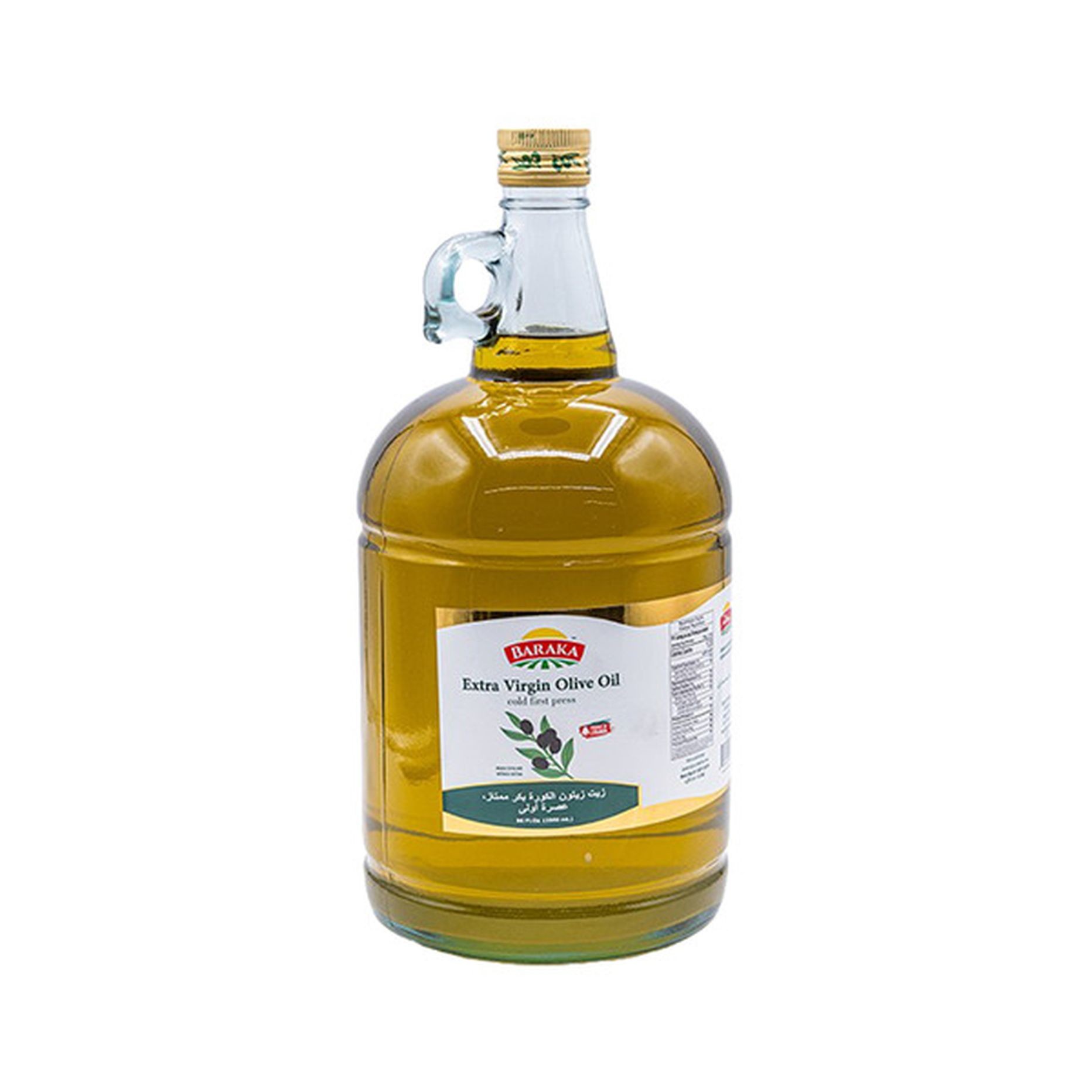 BARAKA OLIVE OIL EXTRA VIRGIN GLASS BOTTLE 3 LTR
