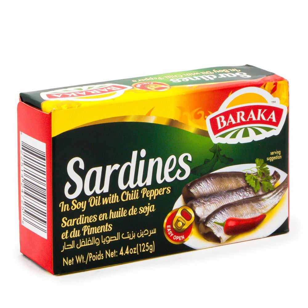BARAKA SARDINES IN SOY OIL W/CHILLI 4.4 OZ
