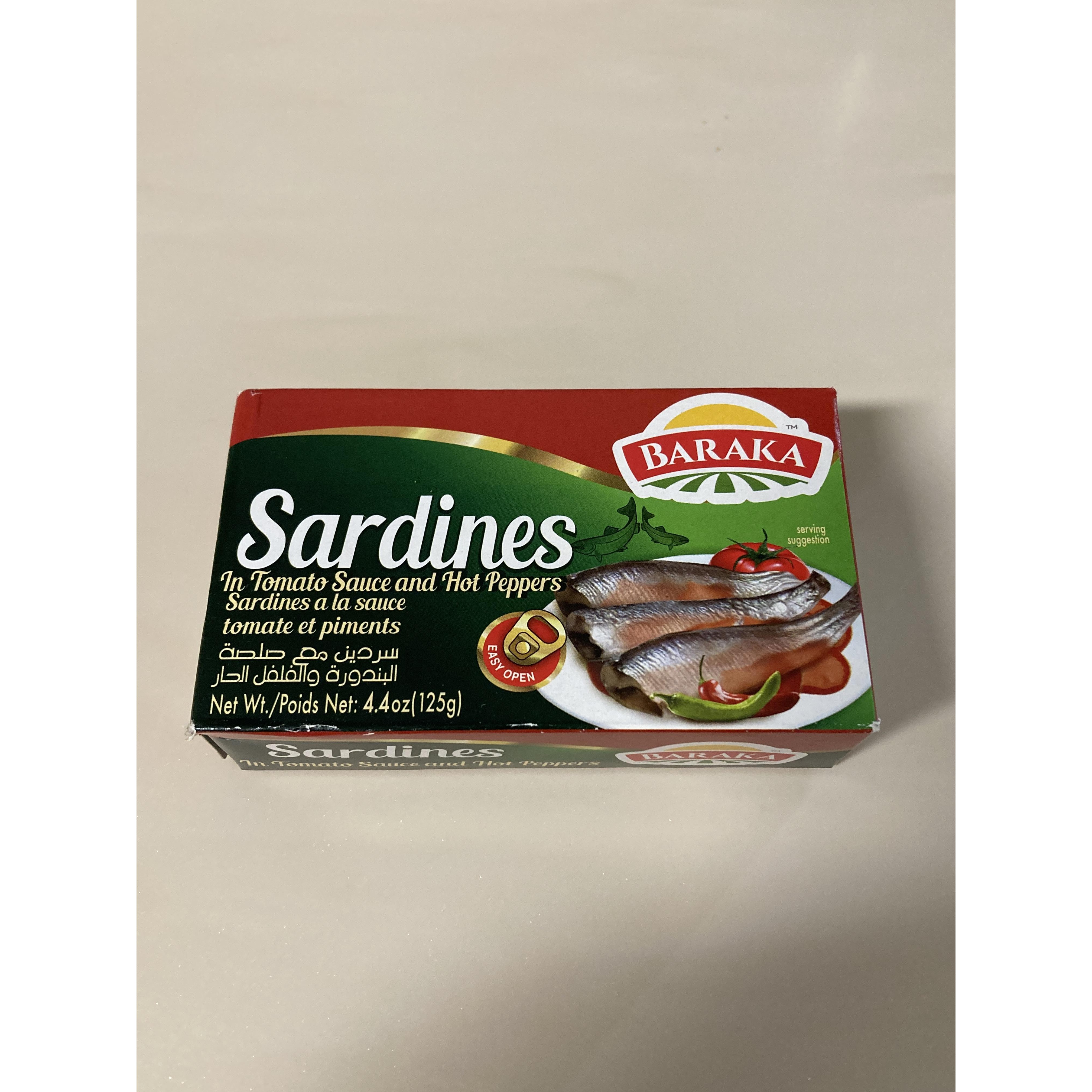 BARAKA SARDINES IN TOMATO SAUCE & HOT PEPER 125 GM