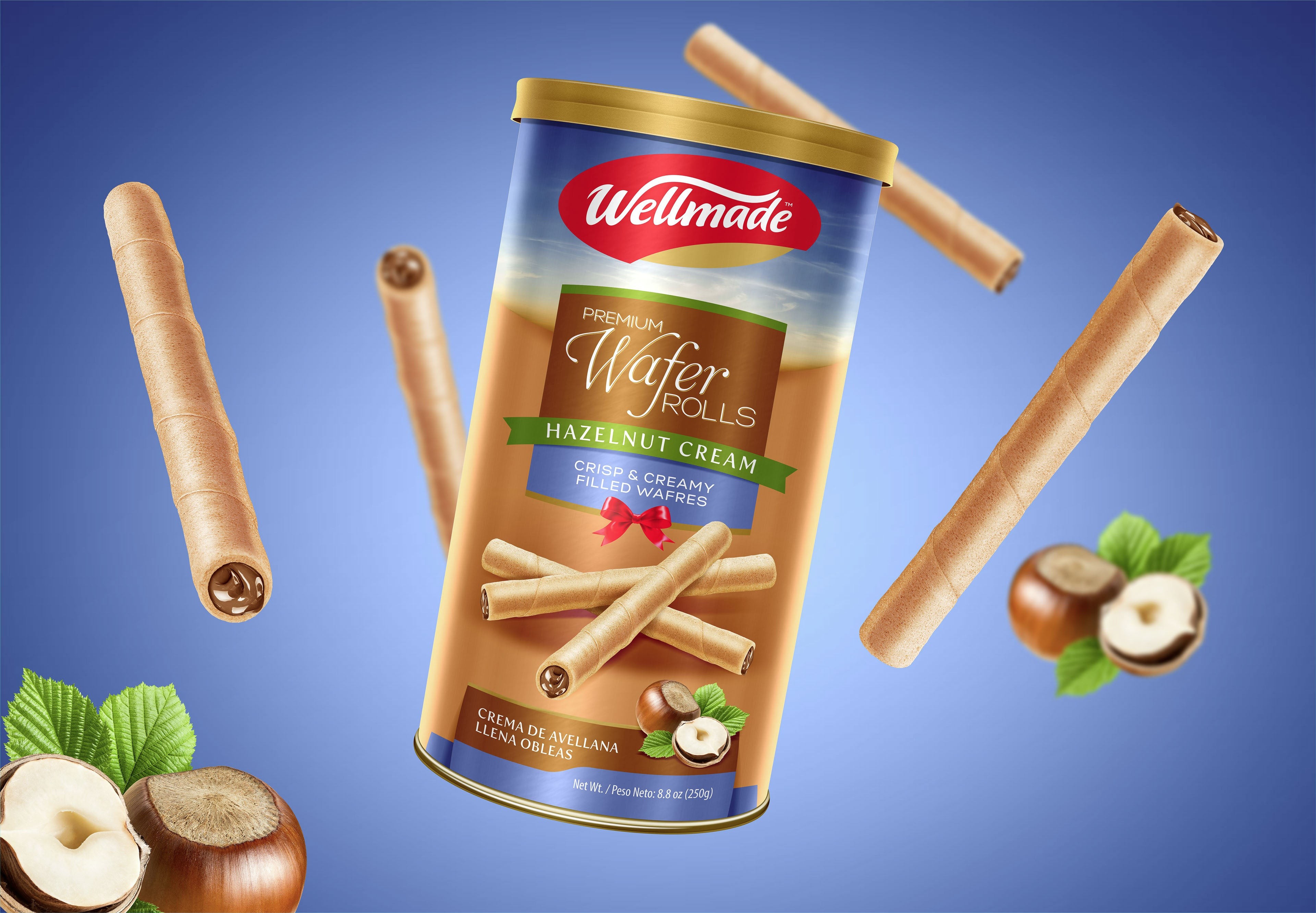WELLMADE HAZELNUT WAFER ROLL BOX 250 GM