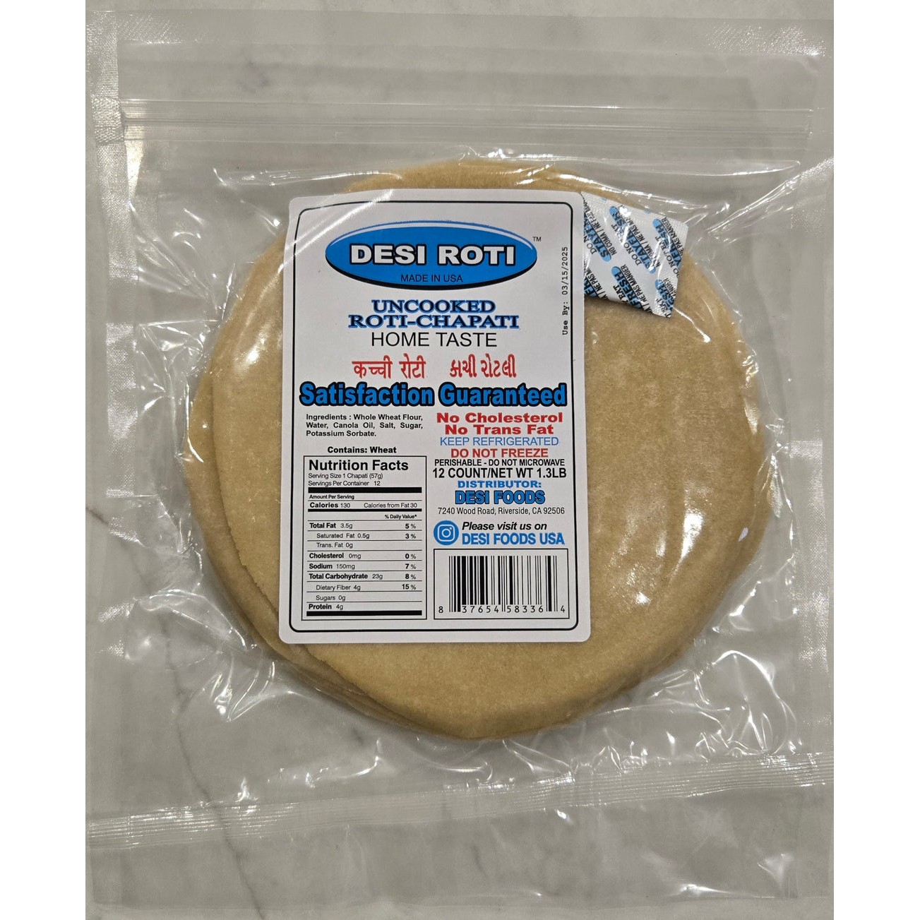 Desi Desi Uncooked Roti 12 PCS