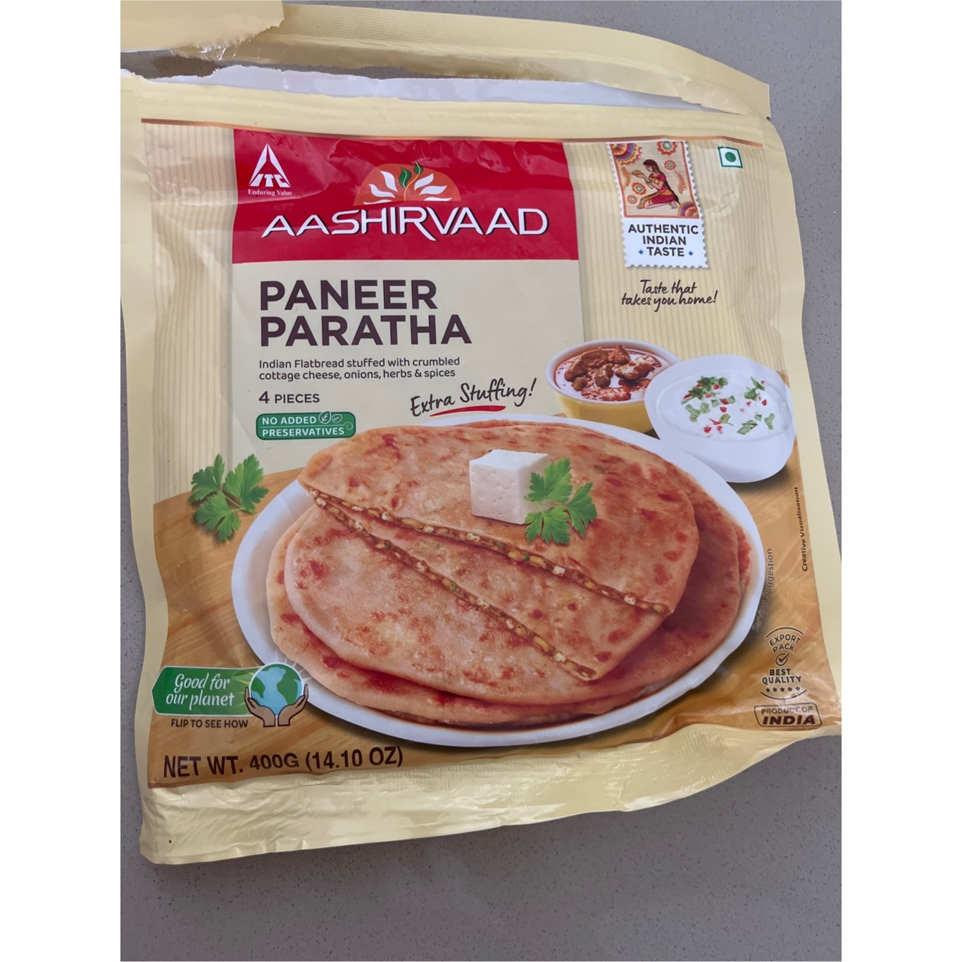 AASHIRVAAD PANEER PARATHA 400 GM