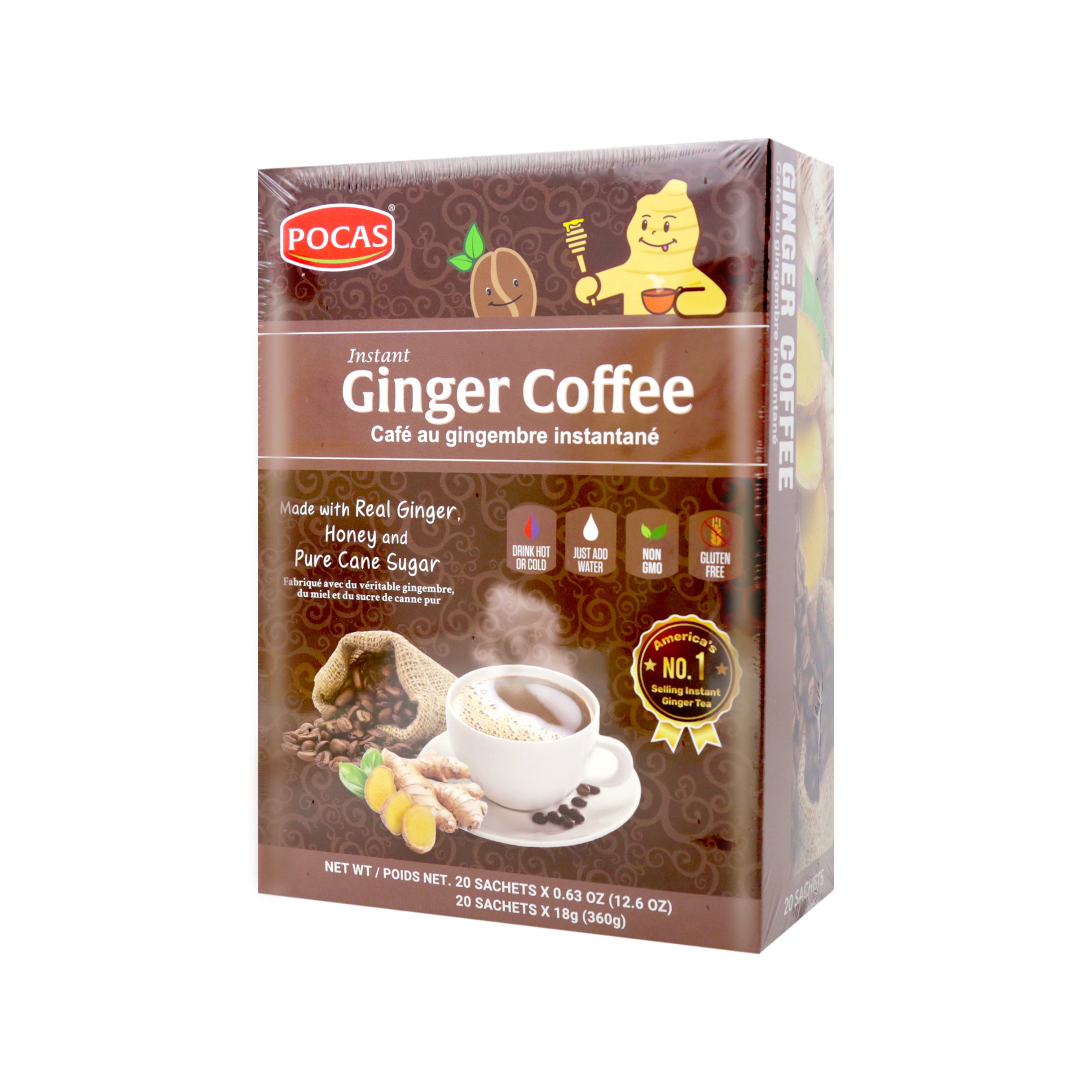 POCAS INSTANT GINGER COFFEE 20 COUNT     12.6 OZ
