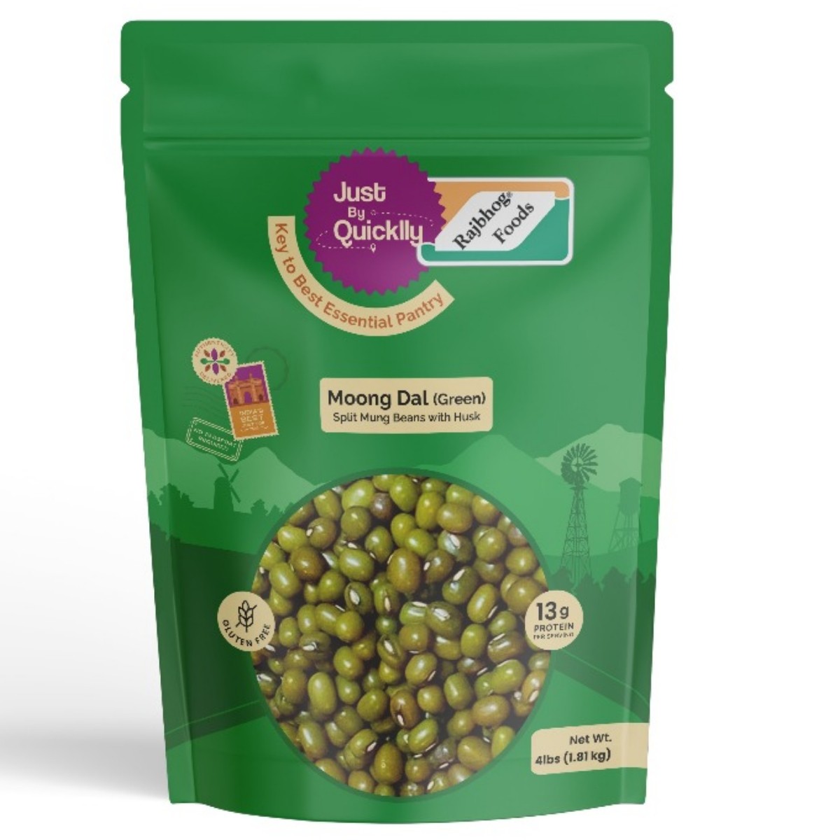 Just By Quicklly Moong Dal Green  4 LBS