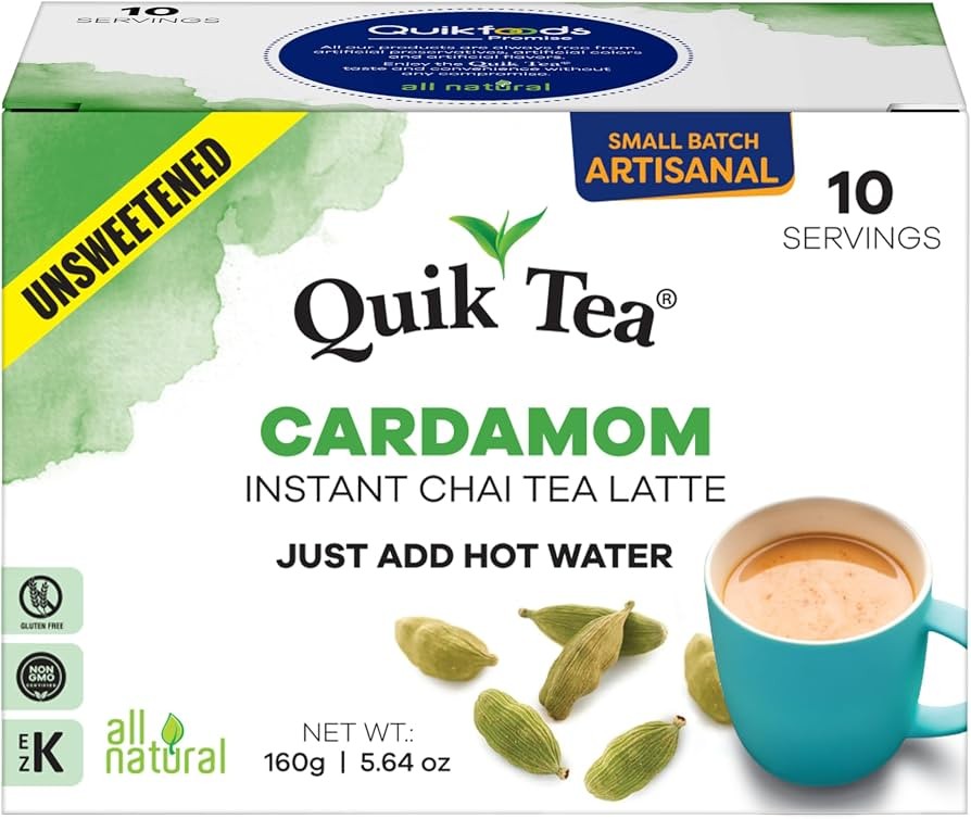QuikTea Unsweetened Cardamom Chai Tea Latte 10 BAG