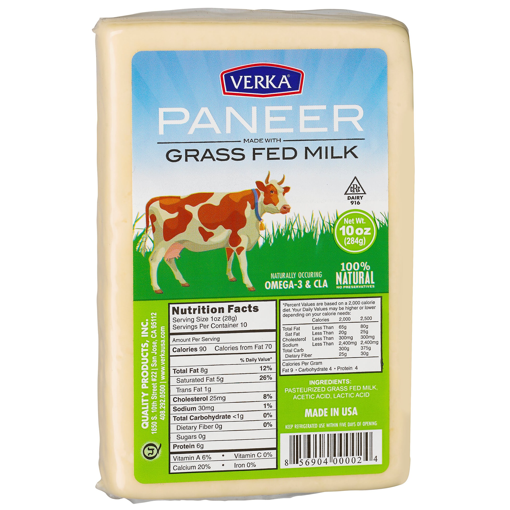 Verka Paneer Grass Fed 10 Oz