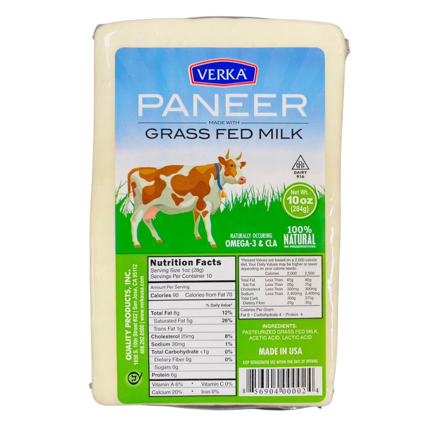 Verka Grass Fed Paneer 10 OZ