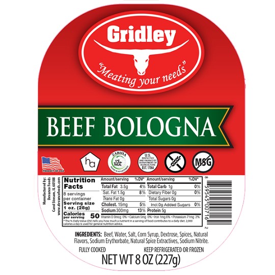 GRIDLEY BEEF BOLOGNA 8 OZ