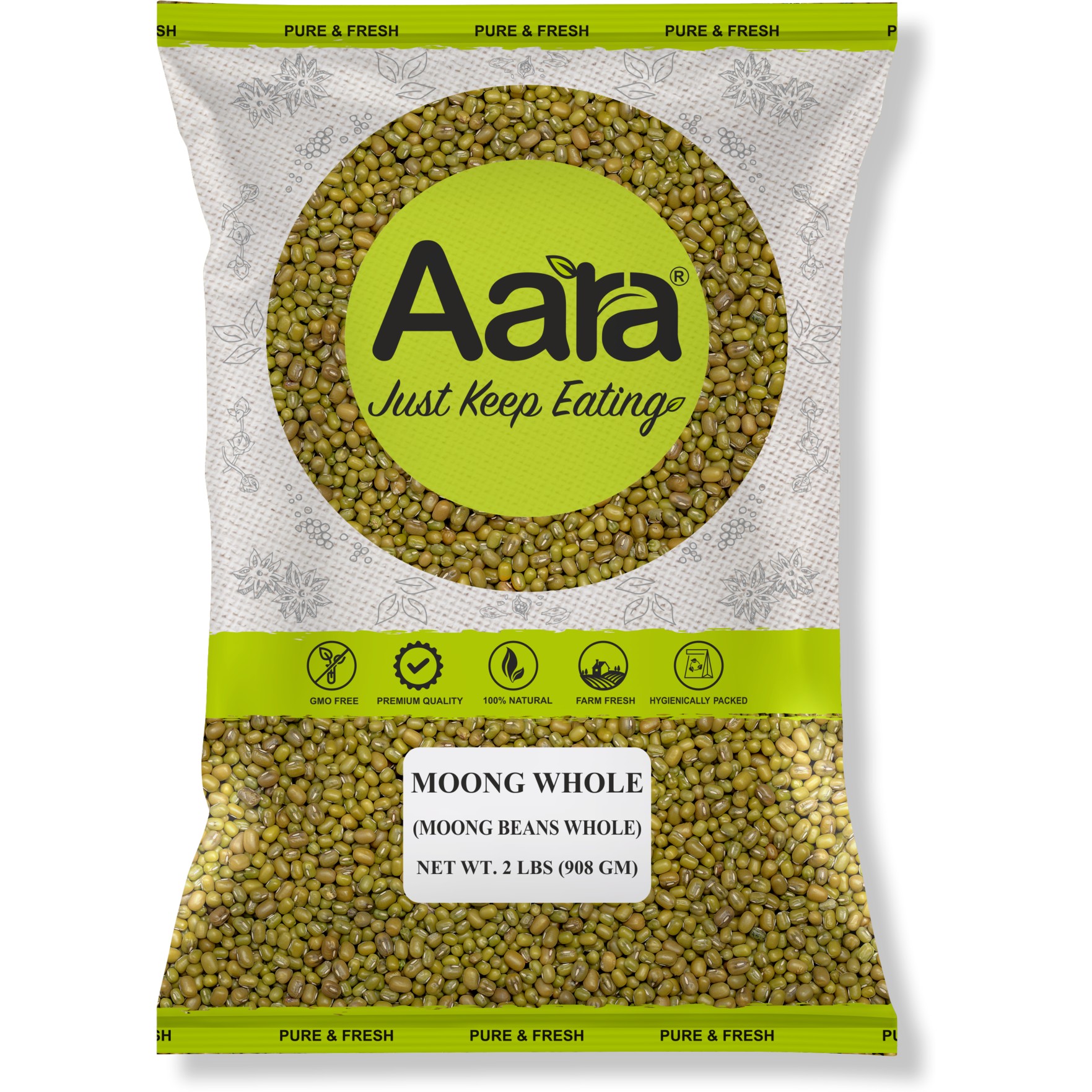 Aara Green Moong Dal Whole Bold 2 LBS