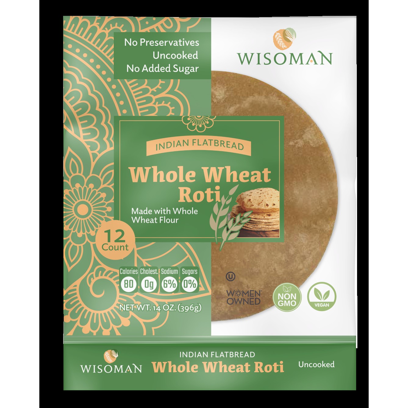 WISOMAN PHULKA WHOLE WHEAT ROTI 14 OZ