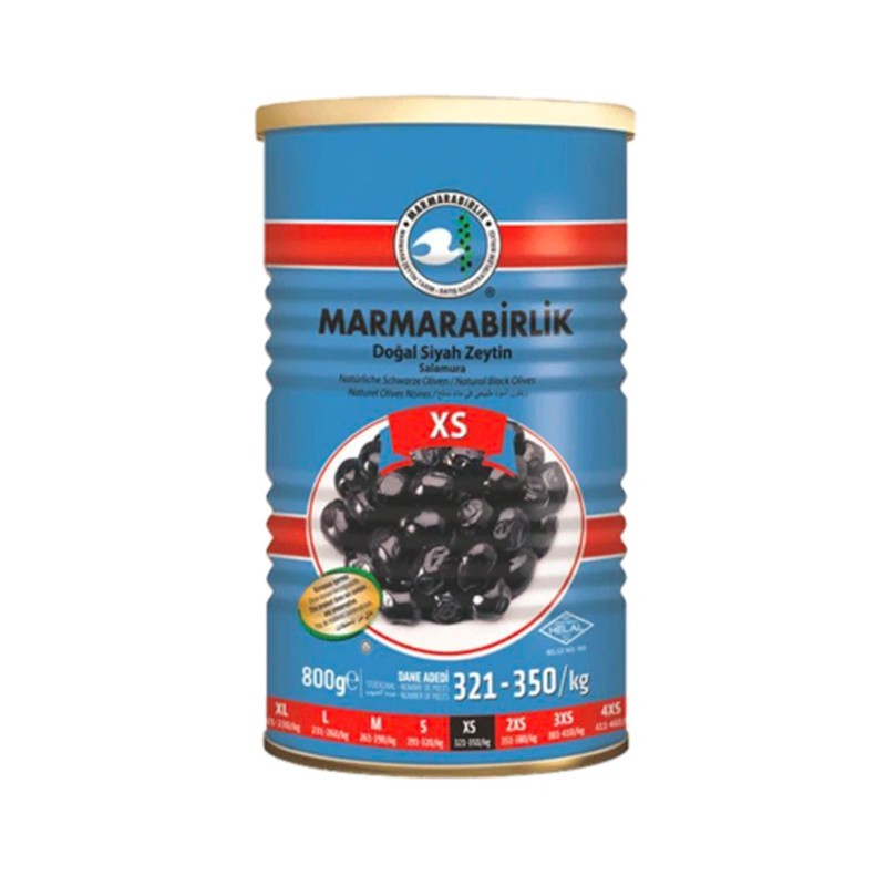 Marmara Black Olives XS 321 350   Extra   Blue Tin 800 GM