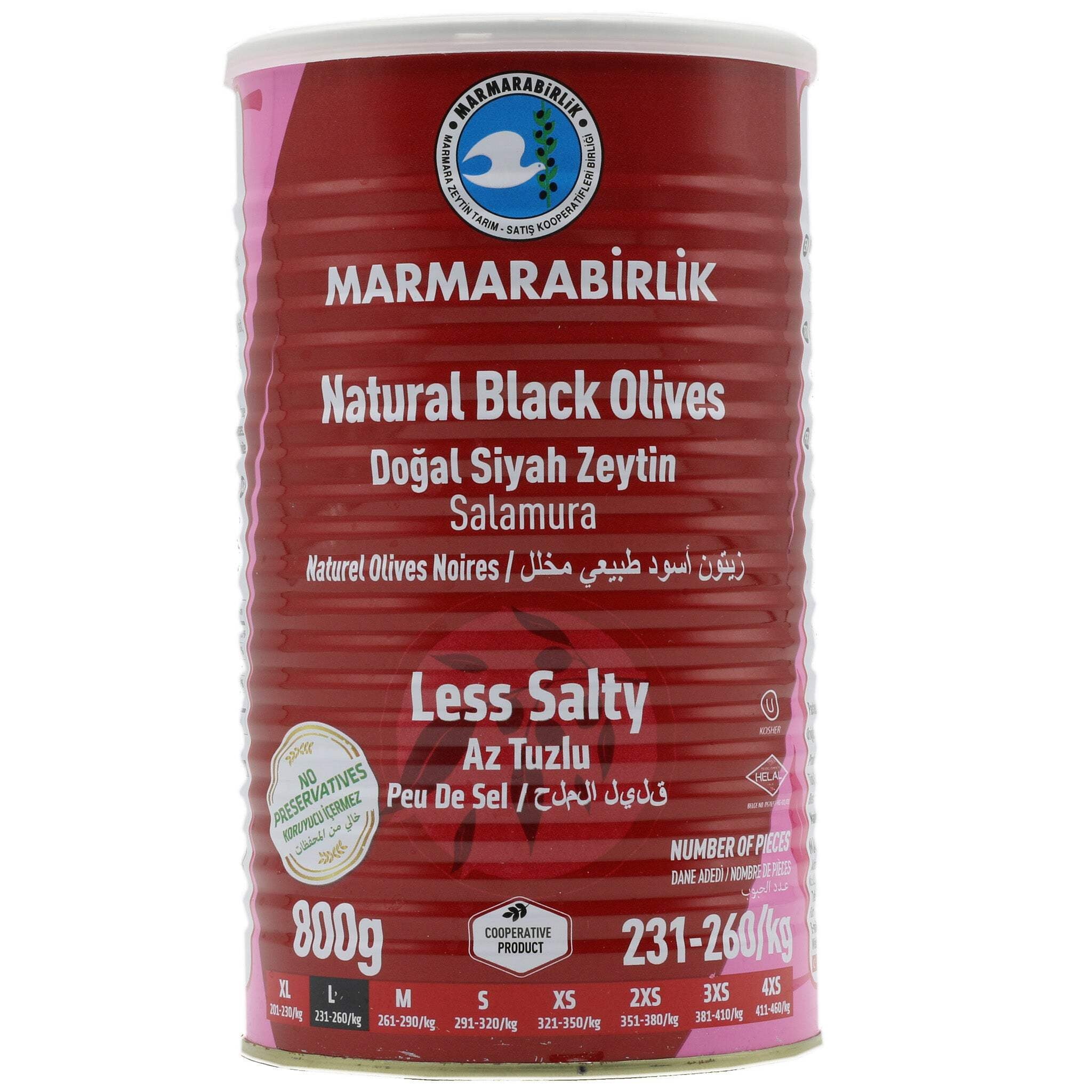 Marmara Black Olives L 231 260 Red Tin 800 GM