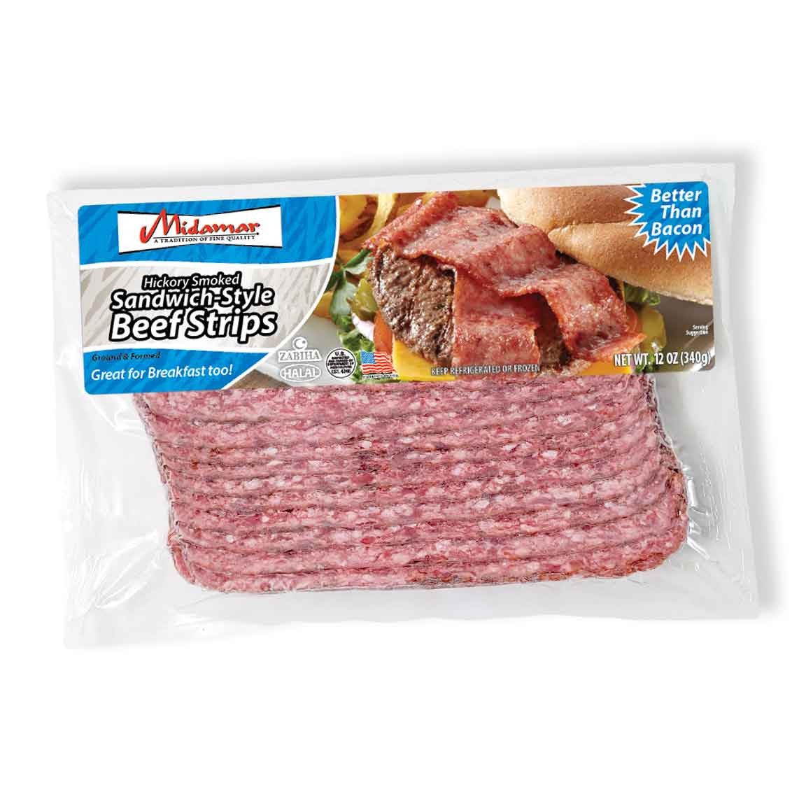 MIDAMAR BREAKFAST BEEF HICKORY SMOKED STRIPS 12 OZ
