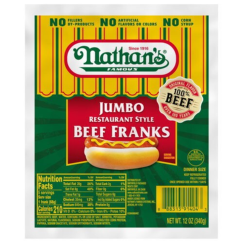 NATHAN'S JUMBO BEEF FRANKS 12 OZ
