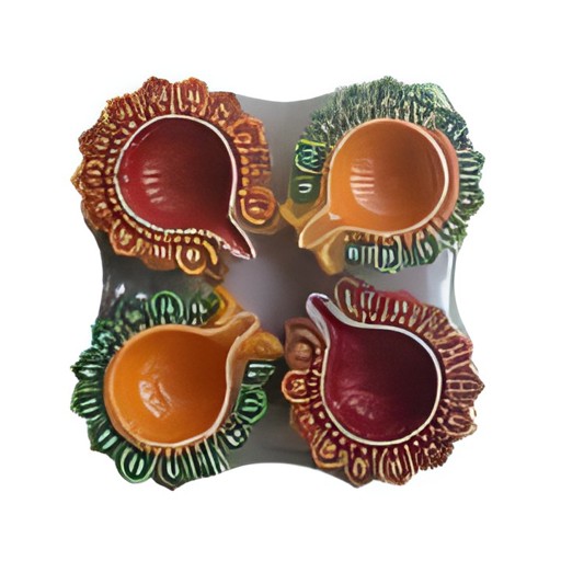 Clay Diya Decorated With W 4 Each