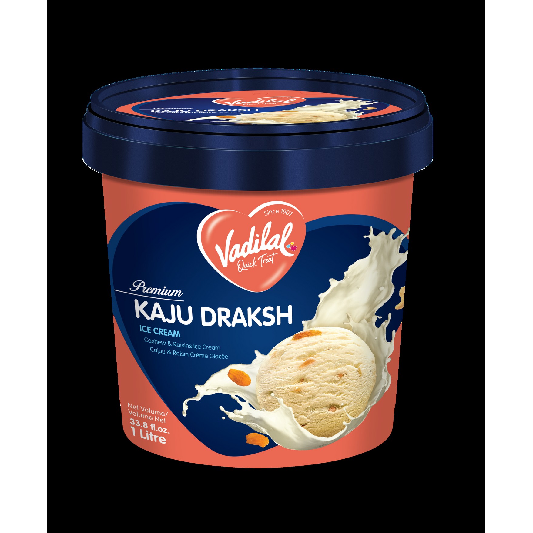 VADILAL KAJU DRAKSH ICE CREAM TUB 1 LTR