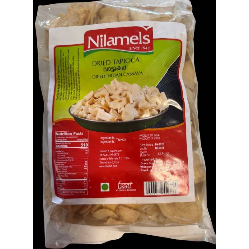 Nilamels Dried Tapioca Dried Indian Cassava 5 LBS