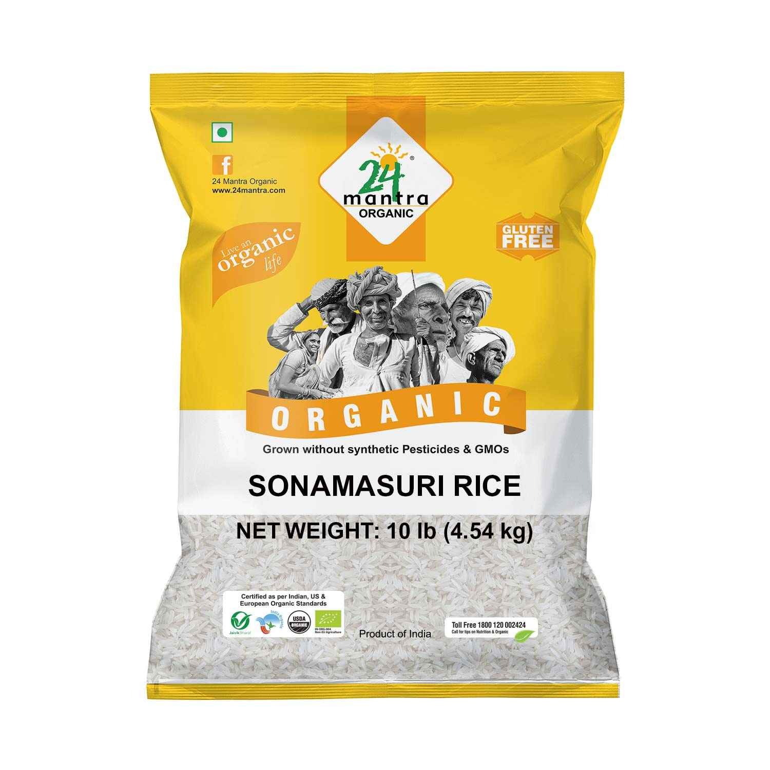 24Mantra Organic Sona Masuri White Rice 10 Lbs