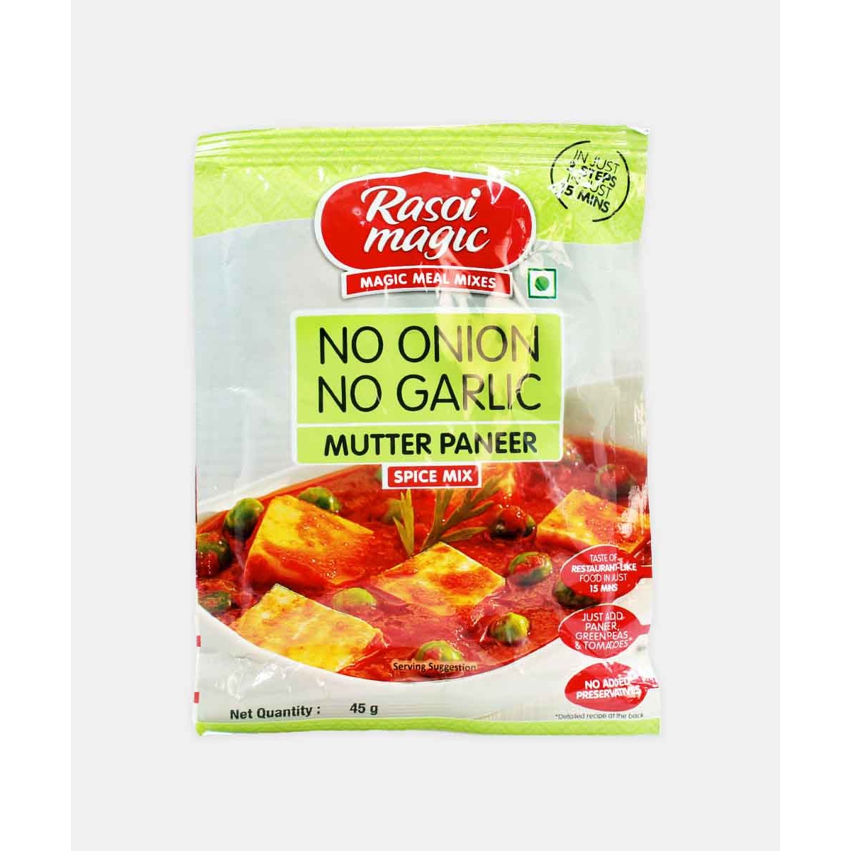 RASOI MAGIC MUTTER PANEER NO ONION & GARLIC 45 GM