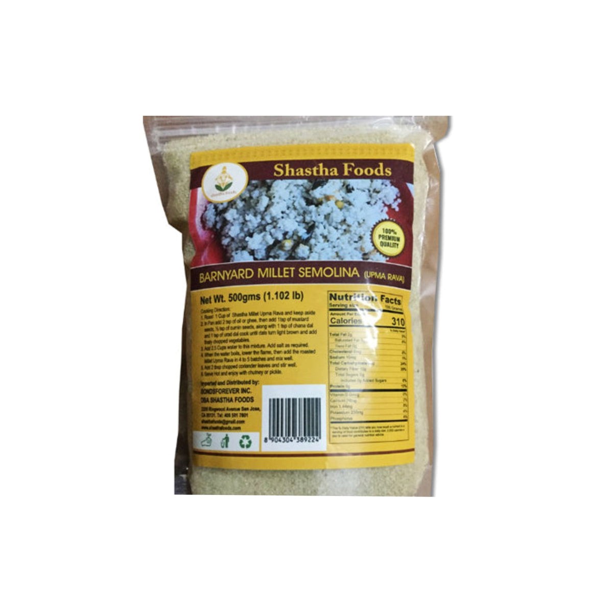 SHASTHA FOODS MILLET BARNYARD SEMOLINA 500 GM