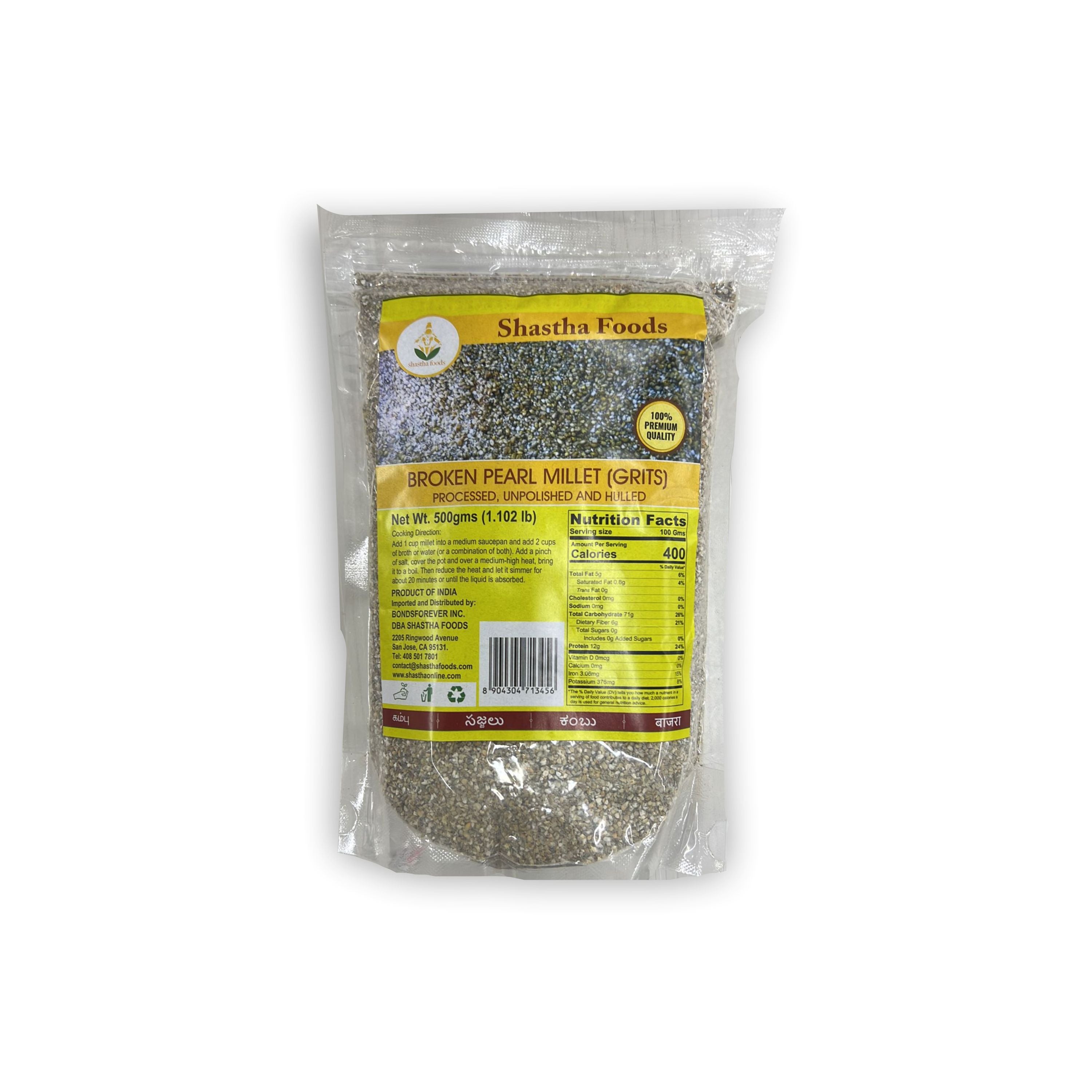 SHASTHA FOODS MILLET PEARL BROKEN 500 GM