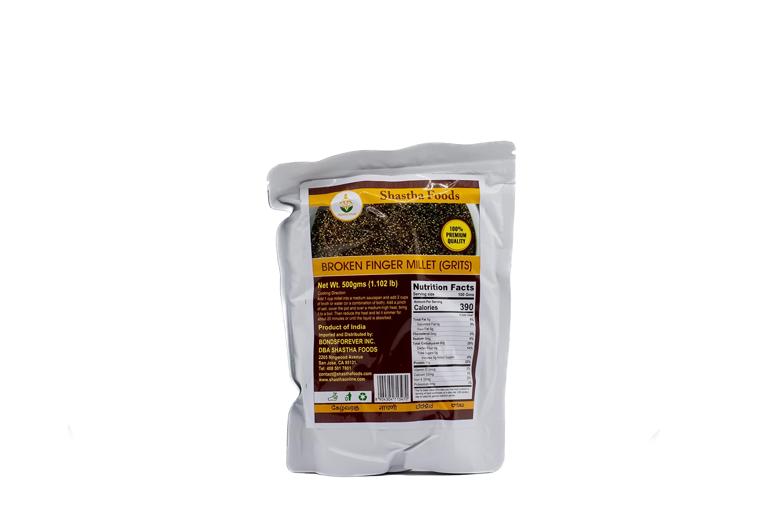 SHASTHA FOODS BROKEN FINGER MILLET (GRITS) 500 GM