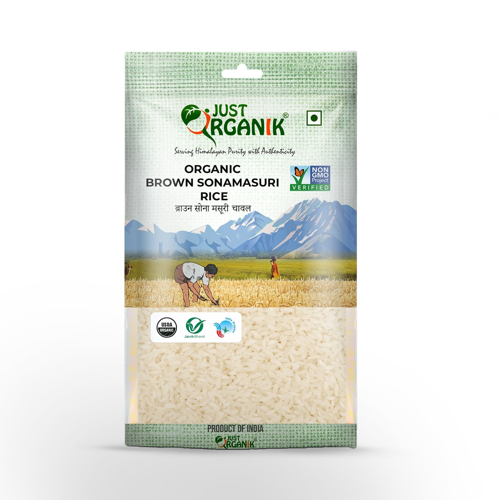 JUST ORG SONAMASOORI BROWN RICE 4 LBS