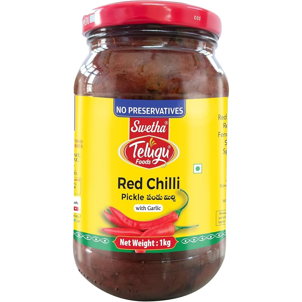 Telugu Foods Red Chilli Pickle With Garlic 1 KG