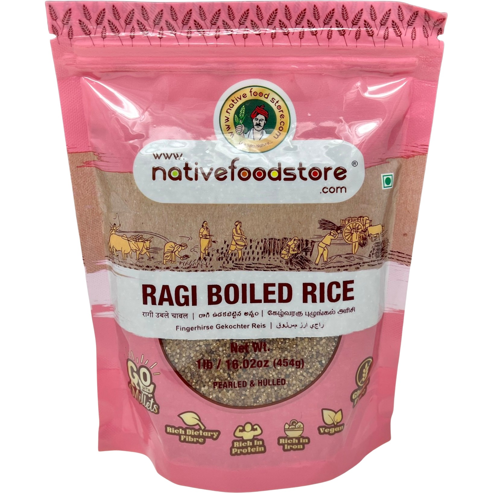 Native Ragi Boiled Rice Pearled Hulled 454 GM