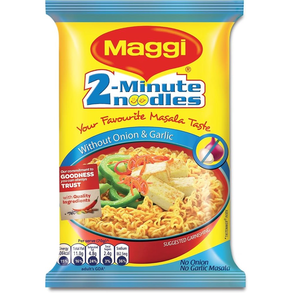 Maggi 2 Minute Masala Noodles, No Onion No Garlic 70 GM