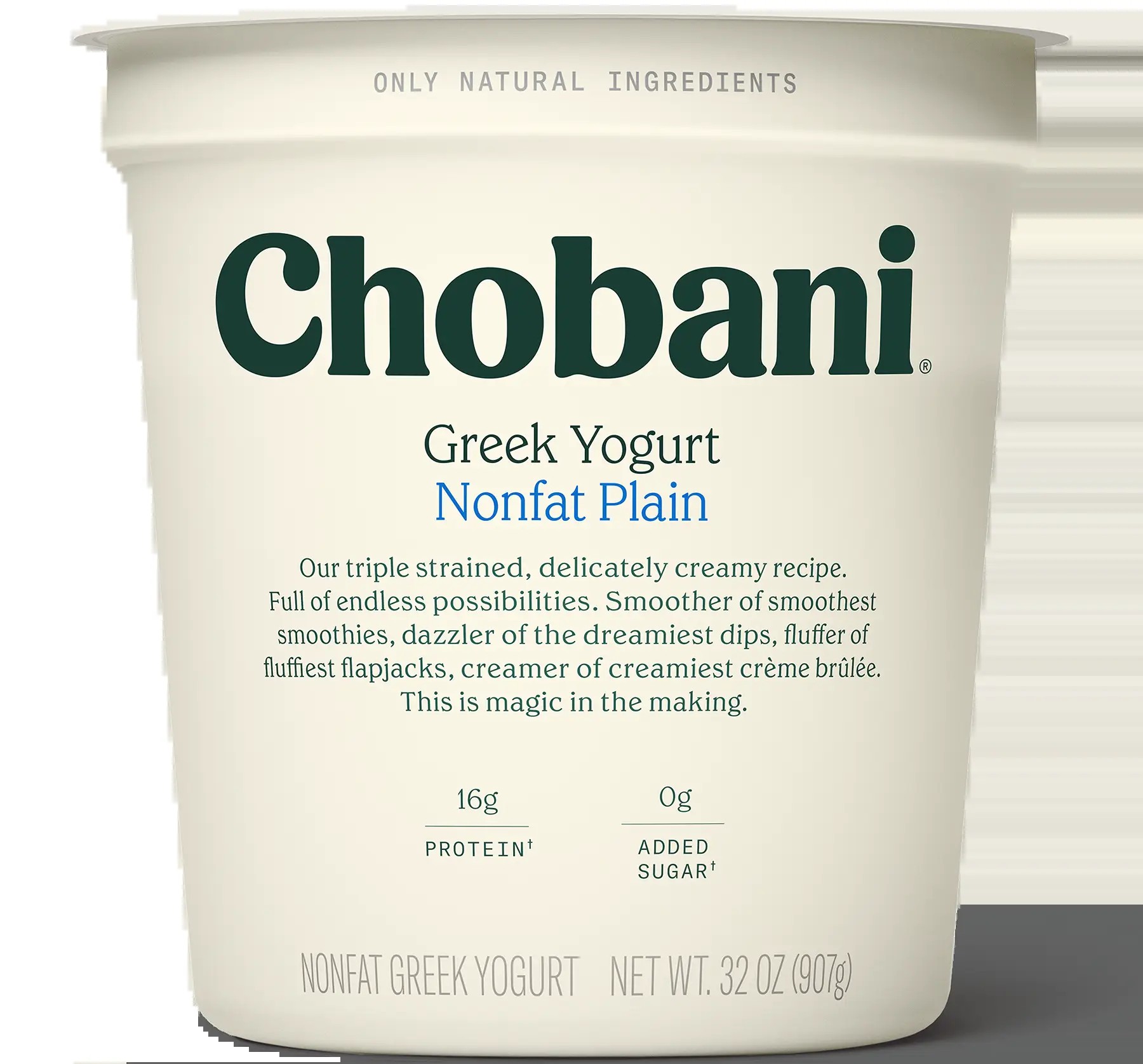 CHOBANI GREEK YOGHURT NOT FAT PLAIN BLUE 32 OZ
