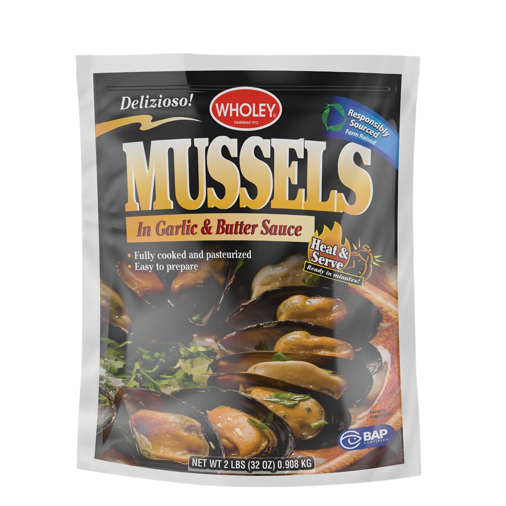 WHOLEY MUSSELS IN GARLIC & BUTTER SC 16 OZ
