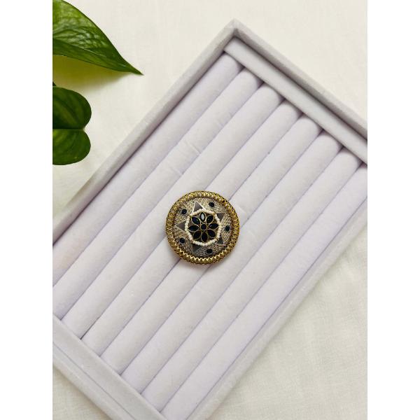 Statement dual tone ring  Golden silver oxidized blue stone ring  Free size adjustable  Indian jewelry