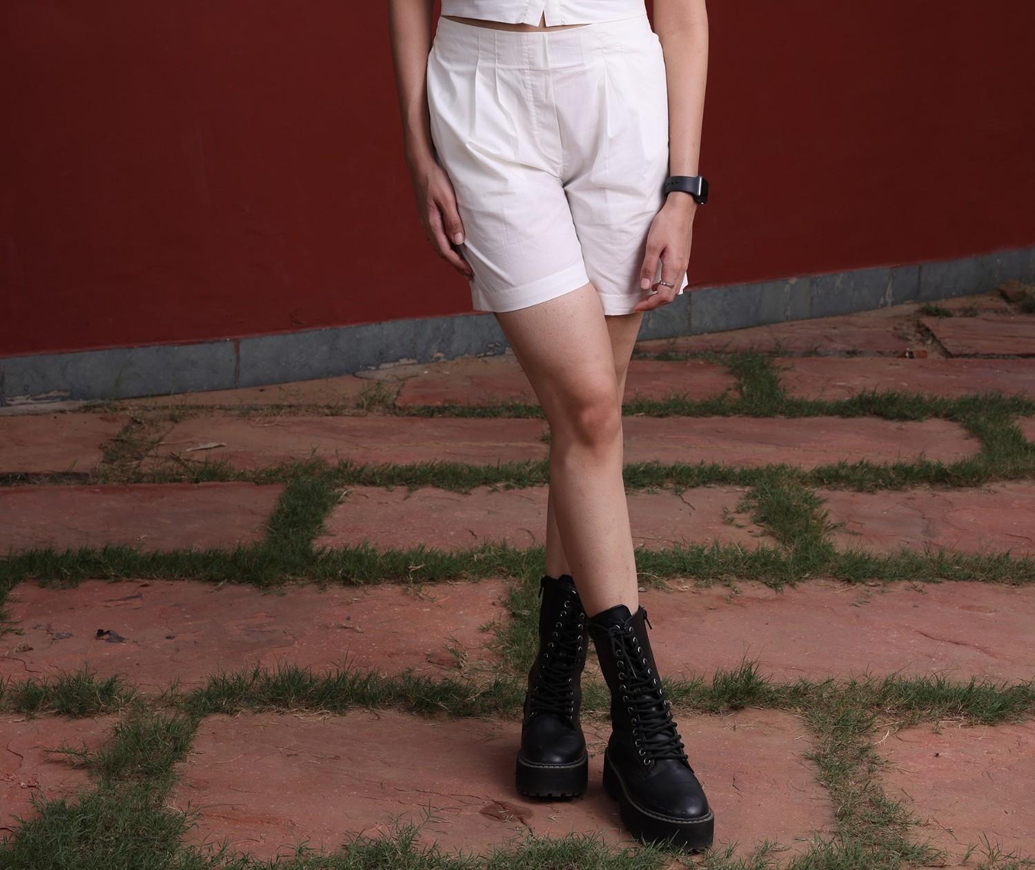 White solid shorts