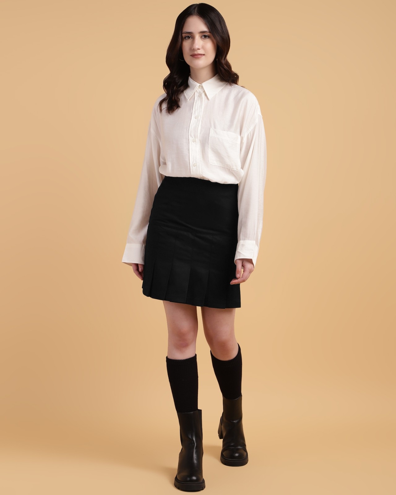 Black High Waist Pleated skirt