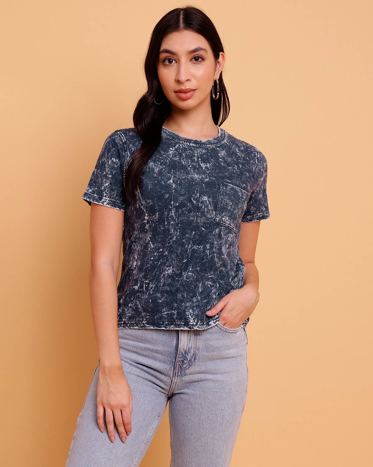 100 Cotton Indigo Pocket TShirt  Towel Wash